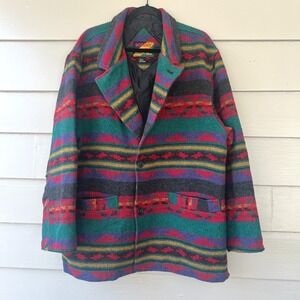 Vintage BOTANY 500 RUGGED WEAR Western Aztec Blanket Coat Jacket Geometric Large